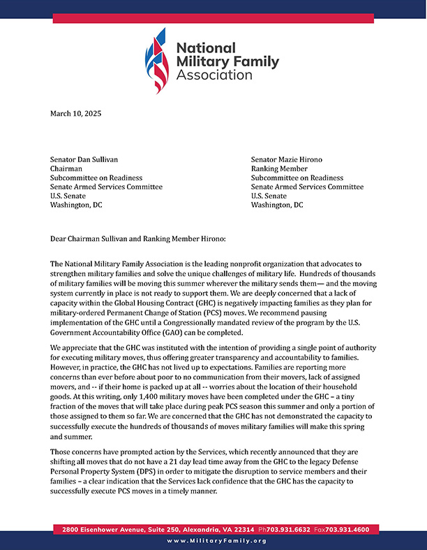 Letter to Senate Readiness Subcommittee 3-10-25